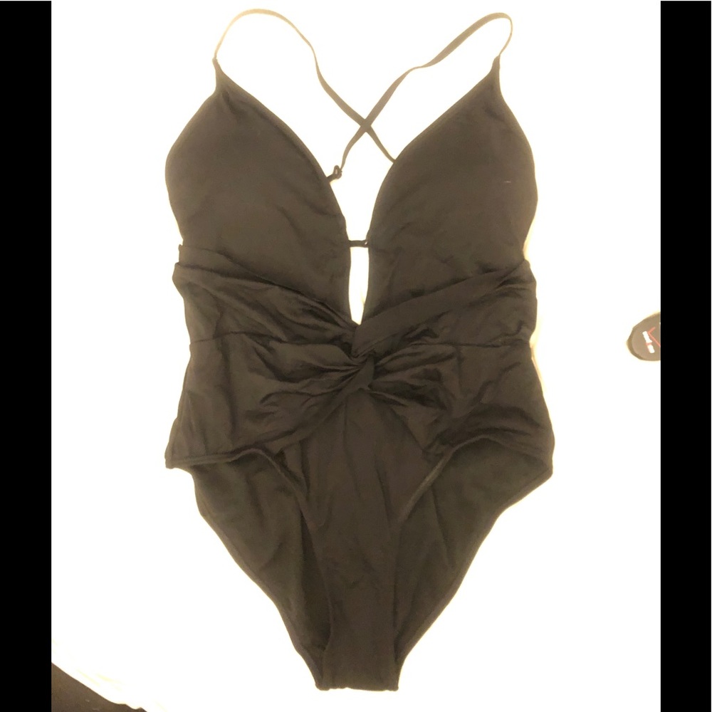 Envya Black Bathing Suit Swimsuit Large Deep V NEW